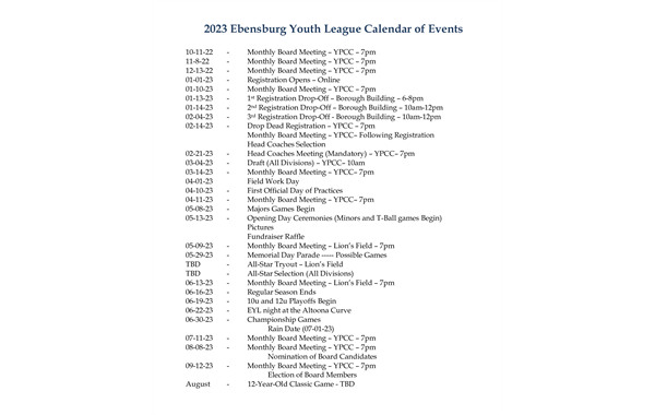 2023 Calendar of Events-updated