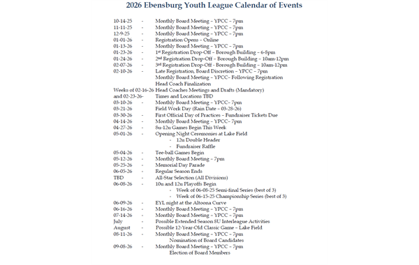 2026 Calendar of Events